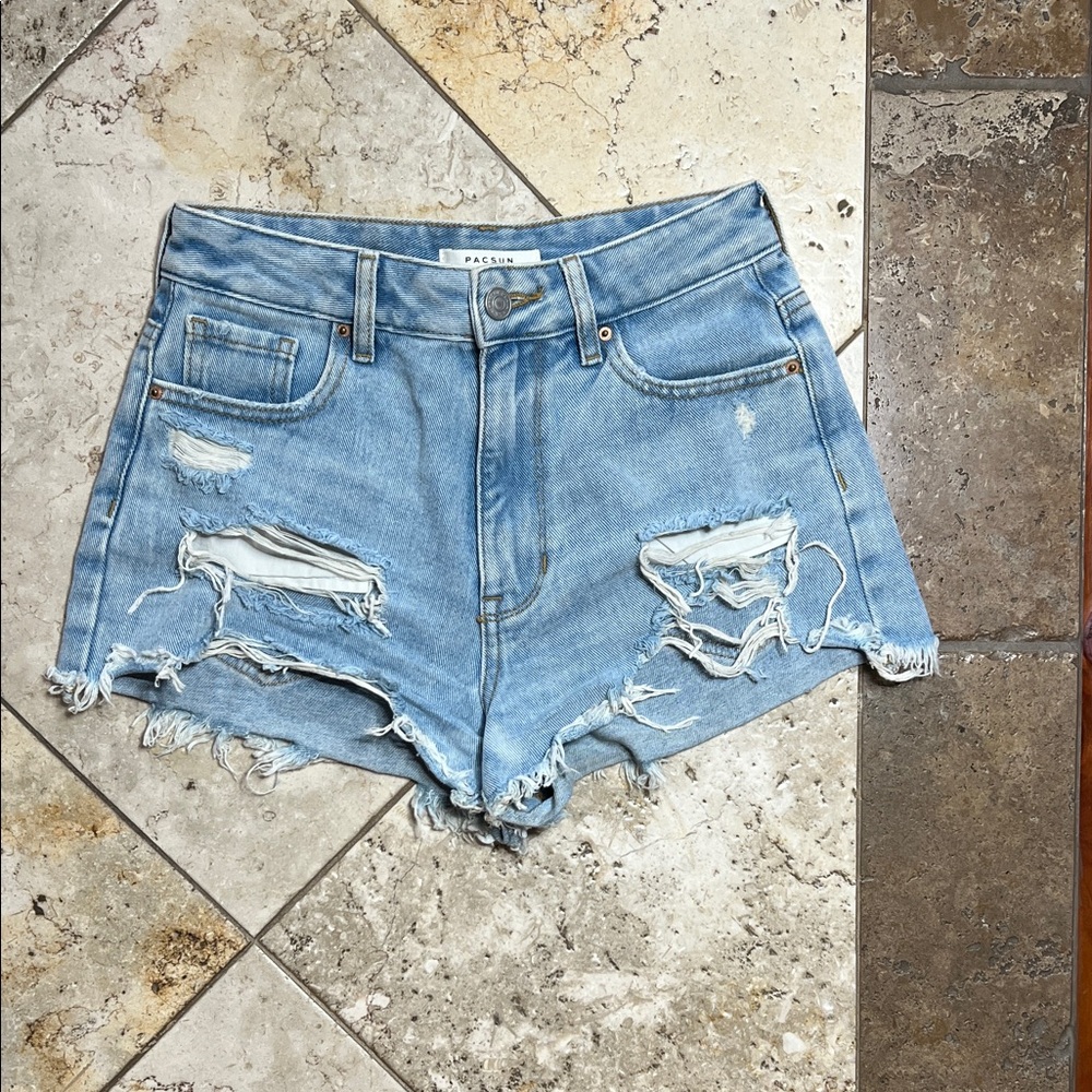 PacSun Light Wash Distressed High-Rise Denim Shorts